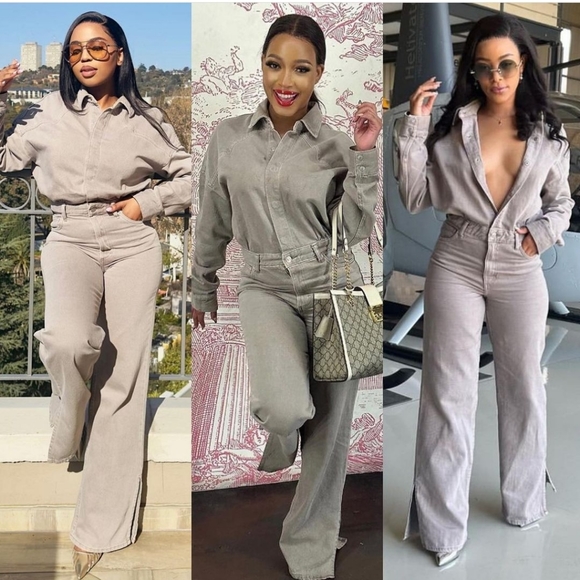 Zara Pants - Zara LONG DENIM JUMPSUIT Taupe